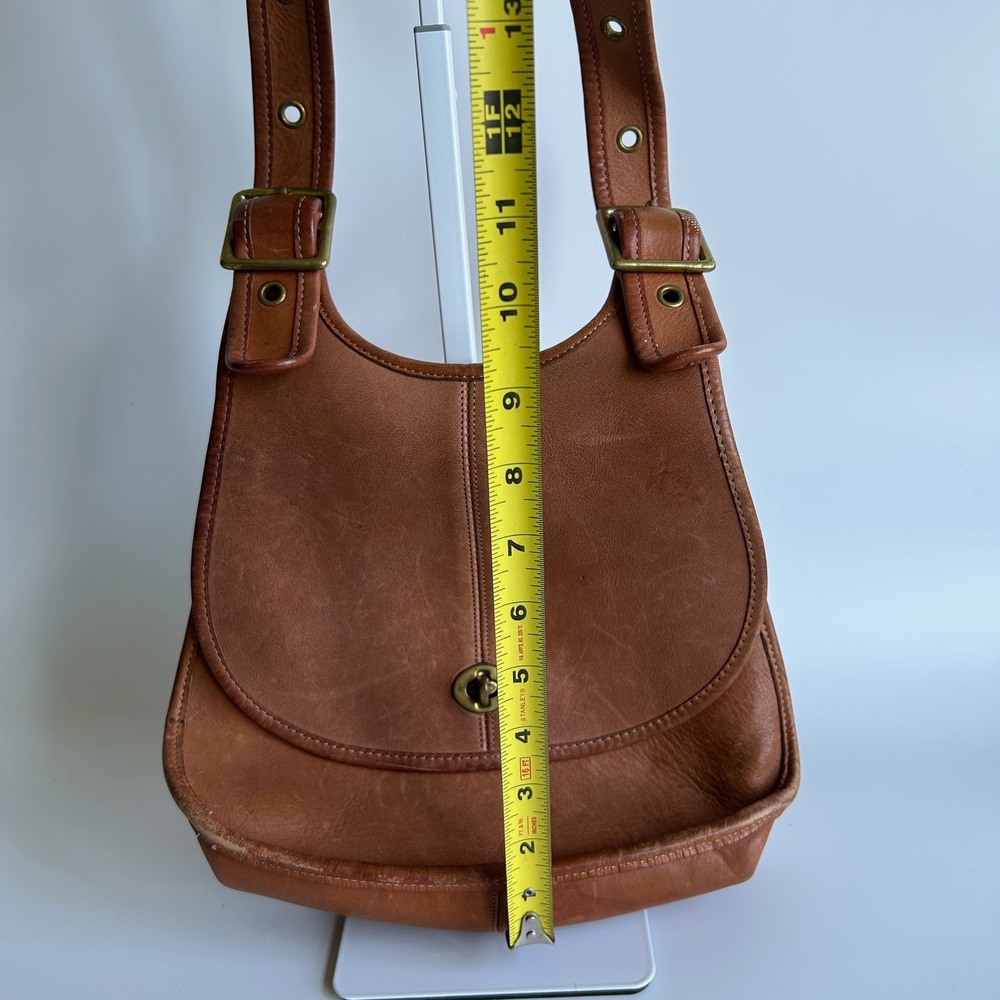 Coach Crescent Saddle 9235 British Tan Leather Shoulder Bag Good - Picture 12 of 14